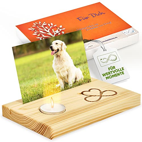 Sabine Thallinger Kartenhalter Holz | Fotohalter, Kartenständer, [HANDGEMACHT] Aus starker Fichte, mit Geschenkverpackung & Kerze (Fi, Für Dich, Holzbaum)