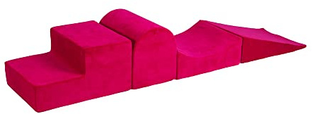 MEOWBABY 4 Elements Soft Foam Blocks Playset - Aire de Jeux 145x45cm pour Bébés et Tout-Petits, Blocs d'escalade d'intérieur, Aire de Jeux intérieure pour Enfants - Durable, Léger, Velours, Magenta