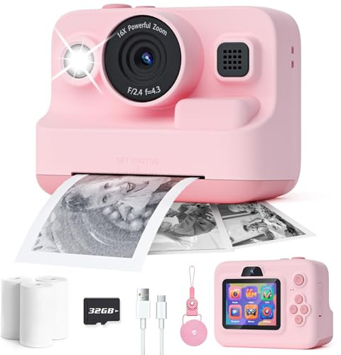 Dylanto Kids Camera Instant Print,1080P Kids Instant Cameras that Print Photos,Christmas Birthday Gifts for Girls Age 3-12,Portable Toy for 3 4 5 6 7 8 9 10 Year Old Girls Boys Pink