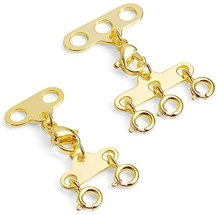 2 Stück Ketten Layering Verschluss - 14K Gold 2/3 Stränge Federverschluss Separator, Geschichtete Armbänder Halskettenverbinder, DIY Mehrsträngige Schmuck Kette Verschluss Stapelbare