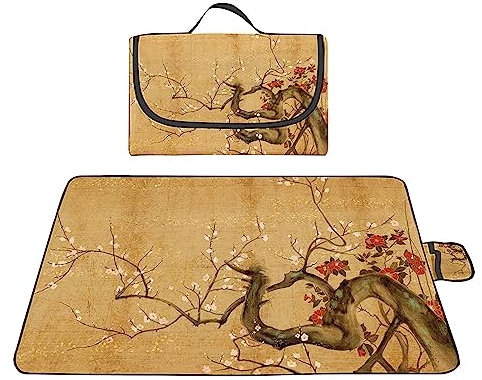Yoonqun Picknickdecke Wasserdicht 200x180cm,Groß Outdoor Faltbare Picnic Blanket mit Tragegriff,Picnic Decke Waschbar für Camping,Picknick,Wandern,BBQ,Reisen Campingdecke,Vintage Blumen