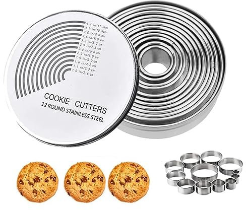 12 Stück Ausstecher Rund - Edelstahl Ausstechformen Ringe, Keksformen Cutter Set, Plätzchenausstecher mit Aufbewahrungsbox für Gebäck Donut Fondant Backen DIY Kuchen