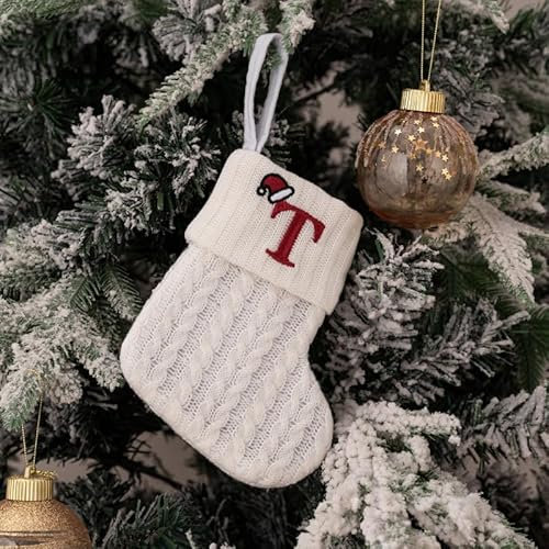 PTNKUIIY 3 Stück Gestrickter Weihnachtsstrumpf, Weihnachtssocken Deko Nikolausstrümpfe Weihnachtssocken Beutel Geschenke Taschen Und SüßIgkeiten Taschen Geschenk Hängende Weihnachten Deko -Weiße,T