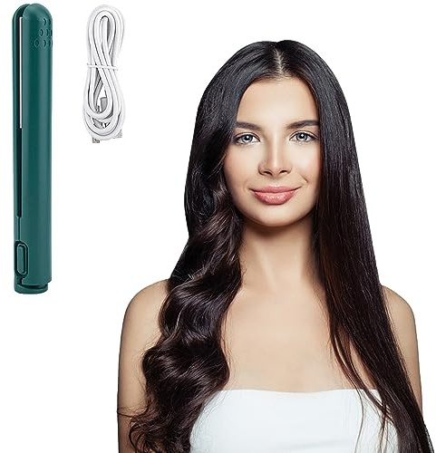 Lockenstab, 17cm Lockenstab Kleine Locken, Glätteisen, Lockenwickler, 2 in 1 Mini Lockenstab Tragbar Reise Lockenstab Wiederaufladbar Klein USB Lockenstab Keramik Mini Lockenstab (Green, One Size)