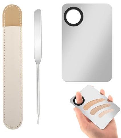 Foundation Spatula Set - Stainless Steel Makeup Mixing Palette with Korean Makeup patula Portable Makeup Palette Mixer for Mixing Foundation Eye Shadow Eyelash Nail Art