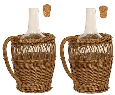 lilawelt24 2x Flasche 2L mit Weidenkorb + Korken Weinflasche| Likörflasche |Essig-Öl Flaschen | Schnapsflasche |Karaffe