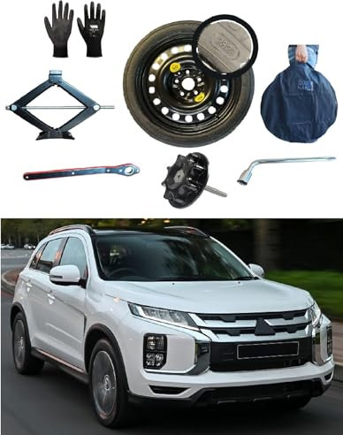 Kit de Roue de Secours Galette 18'' compatible avec Mitsubishi ASX avec Cric, Clé, Vis, Gants et Sac