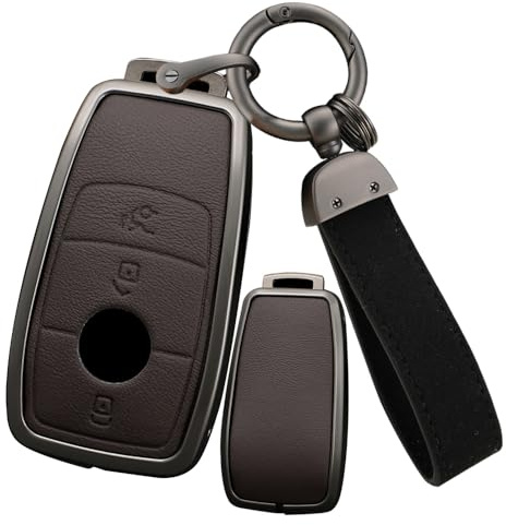 ontto Autoschlüssel Hülle Etui Passt für Mercedes-Benz A B C E G S Klass CLA CLS GLA GLB GLC GLE GLS EQA EQB Zinklegierung Leder Schutzhülle Schlüsselcover Schlüsselanhänger Zubehör-3 Tasten Braun