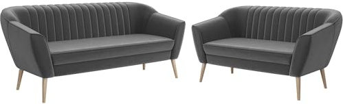 MEBLINI Mini Sofa Set 3-2 für Wohnzimmer - Mini Lounge für fünf Personen - Küchensofa - Sofa Klein - Sitzgarnitur - Polstergarnitur - Sofagarnituren - KAIA - 3+2 - Dunkelgrau Samt