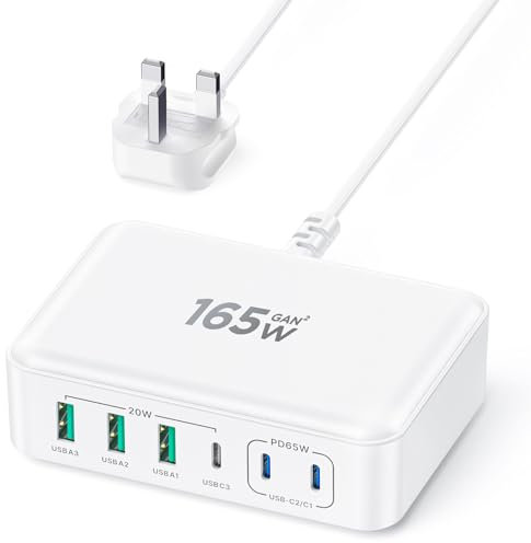 Charging Station 6Port,USB C Charger 165W Power Charging Plug Hub PD Fast Charger Plug USB C Laptop Charger Multi Plug for iPhone 16/15/14/13/12 MacBook, Galaxy, iPad, and More