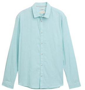 TOM TAILOR Camisa de Corte Regular para Hombre con Porcentaje de Lino, 37198 - Cambray Turquesa Pastel, L