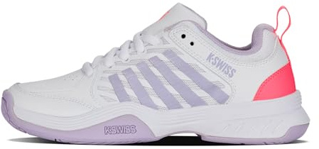 K-Swiss Women's Court Express 2 Tennis Shoe, White/Orchid Petal/Neon Blaze, 8.5 M