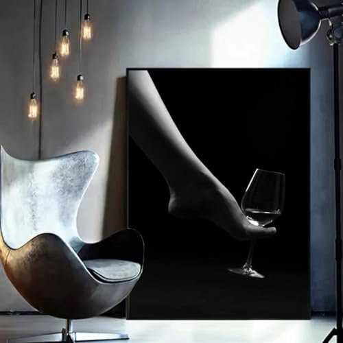 Sexy nackte Frau mit Weinglas, Gemälde, Wandkunst, Schwarz-Weiß-Kunst, nackter Körper, Leinwandplakate und Drucke für Wohnzimmer zu Hause, 35 x 50 cm, rahmenlos
