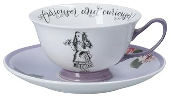 MIKASA and The V&A Teacup and Saucer Set, Bone China Tea Cup and Saucer, 140ml, Alice in Wonderland Teaware, Dishwasher Safe & Gift Boxed