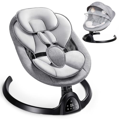Kiloston Elektrische Wippe Baby - Babyschaukel Elektrisch mit APP- und Bluetooth-Steuerung, 5-Punkt-Sicherheitsgurt, 5 Geschwindigkeiten und Fernbedienung - Tragbare Babywippe Neugeborene