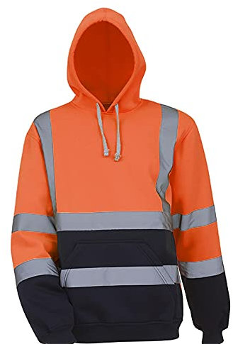 Chaqueta de Seguridad para Hombre con Rayas Reflectantes Ropa de Trabajo en la Calle Chaqueta de Trabajo de Manga Larga Sudadera con Capucha de Advertencia de Alta Visibilidad Felpa Invierno