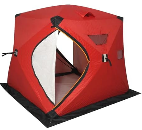 Eisfischerzelt Automatisches Eisfischerzelt für 2–3 Personen, Baumwolle, verdickt, Winterzelte, Outdoor-Camping, warmes Schutzzelt Tunnelzelte(Red)