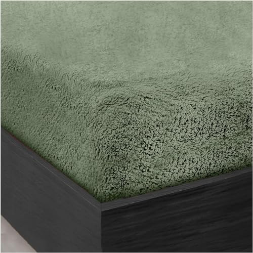 Teddy Plain Fleece Fitted Bed Sheet, Easycare Thermal Warm & Cosy Bedding Super Soft BedSheet (Sage Green, Single)