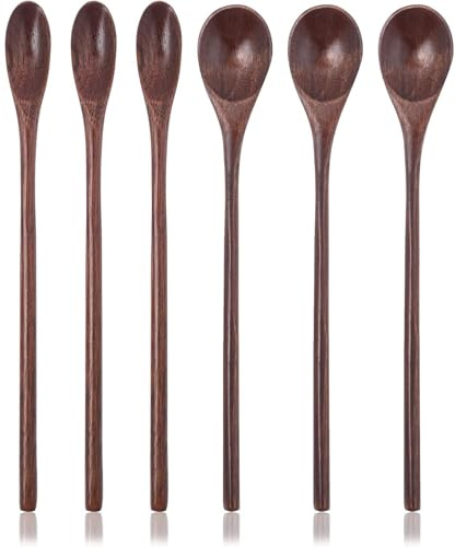 6Pcs Wooden Coffee Spoons, 20 CM Long Handle Wood Stirring Spoon Honey Spoon, Handmade Wooden Spoon Soup Coffee Serving Spoons for Kitchen Cooking Stirring(2 Sizes)