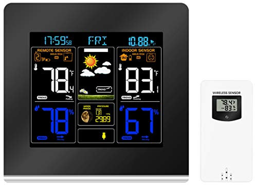 XFZJCHAP Estación meteorológica inalámbrica, Reloj Despertador, estación meteorológica con Sensor de Temperatura y Humedad Exterior, Pantalla a Color, Pictograma meteorológico, Reloj meteorológico