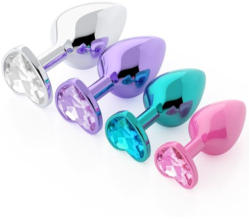 Anal Plug Beginner Set - 4 PCS Jewel Butt Plug Training Kit, Adult Anal Toys for Men, Women & Couples, Unisex Anal Trainer for Beginners to Advanced, P-Spot & Pleasure Enhancer