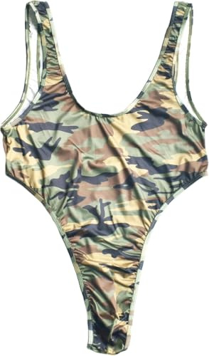 QiaTi Kortärmad bodysuit för män, string, ärmlös ring, singlet med djup U-rygg, stretch, jockstrap, tröja för män, 1# Armégrön, XL