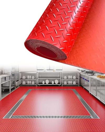 Pavimento Garage Tappetino Impermeabile per Garage da Officina, Resistente, Tappetino in Gomma per Garage Grande Sotto L'auto, Tappetino Antiscivolo per Pavimento del Rimorchio Spesso(Red,0.6x0.6m/2x2