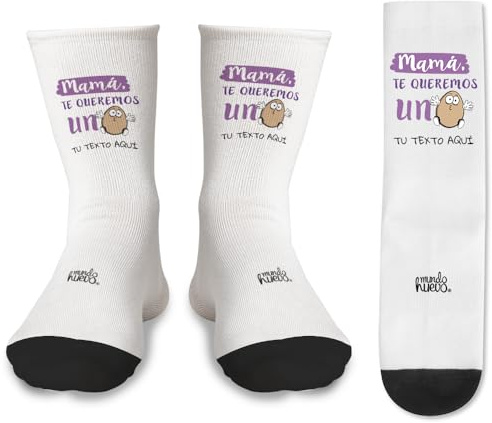 mundohuevo Par de Calcetines + 1 de regalo | Mamá, te quiero un huevo | Personalizable | Algodón suave | Talla única | Regalo original y divertido para Día de la Madre o cumpleaños