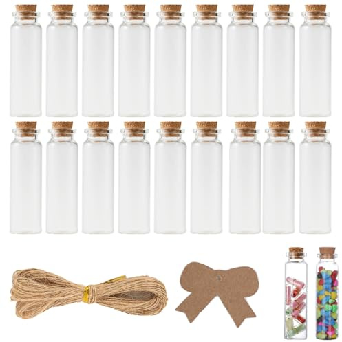 Ksnowqi 20 Stück Reagenzglas mit Korken 50ml, Kleine Gläser mit Deckel, Mini Glasflaschen, Kleine Flaschenpost für Hochzeits Party Zubehör Dekorationen Geschenke, Flaschen Deko Taufe