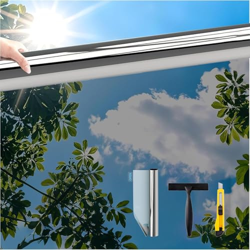 Gutsurge Film miroir, brise-vue, 60 x 200 cm, film de protection contre la chaleur, pour fenêtre, intimité, protection solaire, intérieur sans résidus, thermique, anti-UV, anti-chaleur, argenté