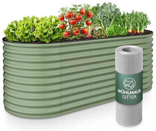 GRUNA - Hochbeet Metall 200x60x75 cm I 6 in 1 Modular Hochbeete-Kit I 100% Rostfrei I Formstabil Dank Verstrebung I Hochbeete für Garten I Schneller Aufbau I Hochbeet Anthrazit (Grün)