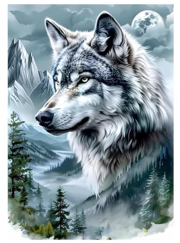 Tomoyuki 5D Diamond Art Painting Kit, Diamond Painting 12x16 (Wolf) | DIY Diamond Painting Pictures, Diamond Rhinestone Crystal Cross Stitch Painting for Children Adults Home Wall Decoration