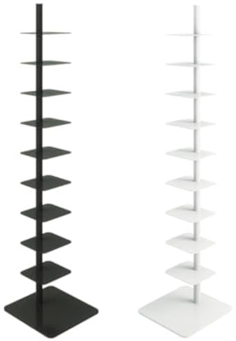 Libreria a torre a 9 ripiani in metallo, salvaspazio, multiuso, a scaletta angolare, per casa, ufficio e soggiorno, soluzione elegante per piccoli spazi