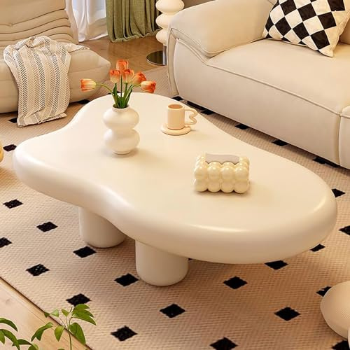 Genérico Mesa de Centro Nube Blanca de Madera Irregular, Diseño Libre con 3 Patas para Sala de Estar, Mesa de Centro Linda para Decoración