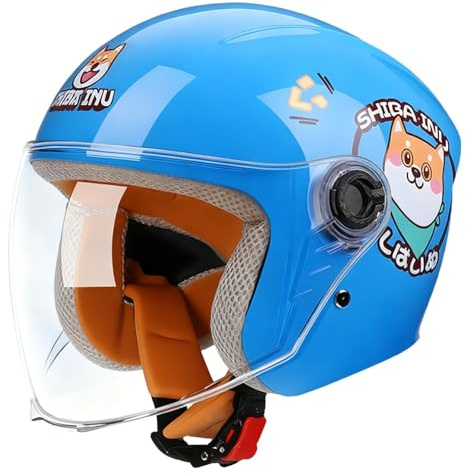 Casco Per Bambini, Casco Da Motociclista Per Bambini Con Visiera Parasole, Casco Jet 3/4 Per Ragazzi E Ragazze Dai 3 Ai 12 Anni, Casco Da Motociclista Aperto Omologato ECE 22.06 B,48-54cm