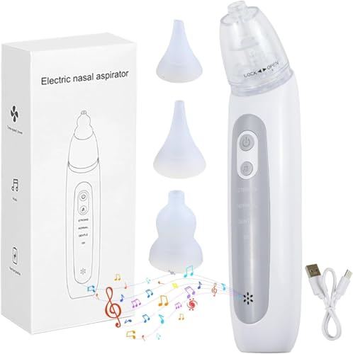 Aohcae Aspiratore nasale elettrico – aspiratore nasale anti-riflusso con 3 livelli di aspirazione, 3 consigli in silicone per alimenti, Nose Baby Cleaner ricaricabile e funzione musicale