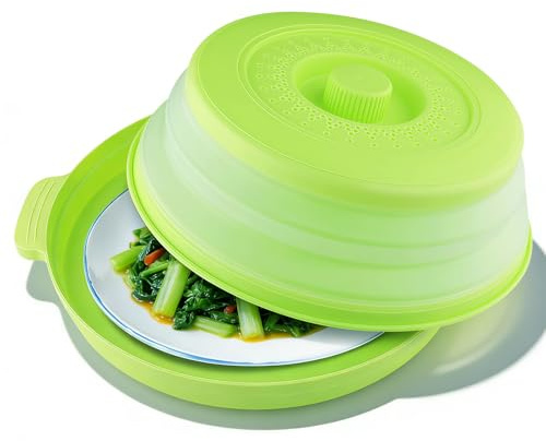 Microwave Cover for Food, Foldable with breathable holes Vented Microwave Splatter Cover, Kitchen Essential Gadgets for Meal Prep Microwave Plate Cover (Green)