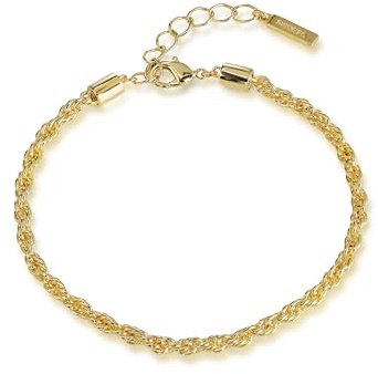 PHNIBIRD Pulsera Oro Mujer 14k Cadena de Cuerda Sencillo Ajustable 17+3cm | Hipoalergénico Sin Níquel, Ajustable, Diseño Sencillo, se Puede Llevar Sola o Combinada con Otra Joya, para Diario y Regalo