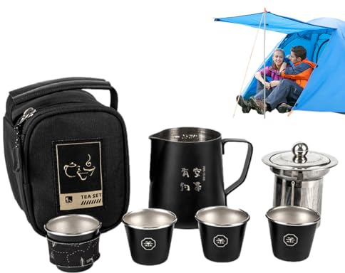 Chdnhe Service à thé de camping, service à thé de voyage avec étui - Ensemble de théière chinoise en acier inoxydable | Bouilloire de Camping résistante aux hautes températures, 4 tasses à