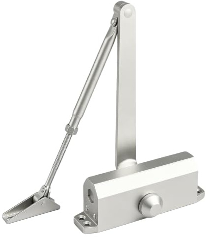 Chiudiporta idraulico automatico con funzione di blocco, regolabile a molla, per porte interne ed esterne, residenziali e commerciali, peso della porta fino a 180 kg, argento
