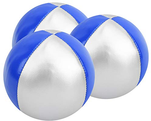 QWUUYEC Jonglierbälle 3 Stück, Innenbereich Freizeit Sport Puzzle Spielzeug, PU Leder, 6,3 cm - Leicht, Strapazierfähig, Perfekt Für Anfänger Und Profis (blau/Silber)
