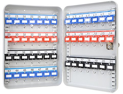 HMF 13049-07 Schlüsselkasten 49 Haken verstellbare Hakenleisten, 32,0 x 23,0 x 7,5 cm, lichtgrau