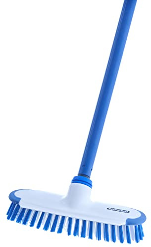 Superio Deck Scrub Brush with Long Handle 48 Inches, Heavy Duty Stiff Bristles Grout Scrubber with Scraper - Cleans Hot Tub, Swimming Pool, Granite Tiles, Bathroom, Patio, Kitchen, Wall and Deck