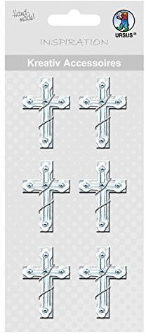 Ursus 564000220 - Kreativ Accessoires, Kreuz 2, silber, 8 Stück, selbstklebend, aus verschiedenen hochwertigen Materialien, zum Dekorieren von Karten und Geschenke