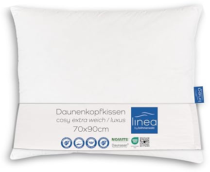 LINEA by böhmerwald - cosy - hochwertiges Luxus Kopfkissen extraweich, 70x90, 100% weiße neue Daunen, Allergiker geeignet, waschbar bis 60°C, in Deutschland produziert