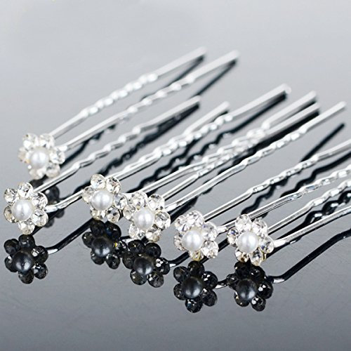 Miya® 10er Set wunderschöne Bling Bling Strass Blumen mit kleine Perle in der Mitte Haarnadeln Haarpin Haarspiralen Curlies, Braut Hochzeit Jugendweihe Haarschmuck