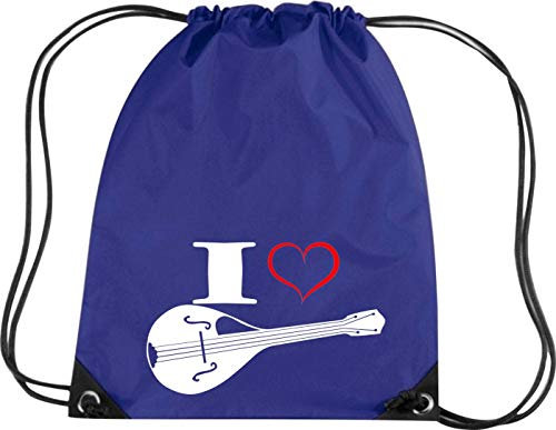 Shirtstown Premium Gymsac Musique I Love Mandoline, Purple