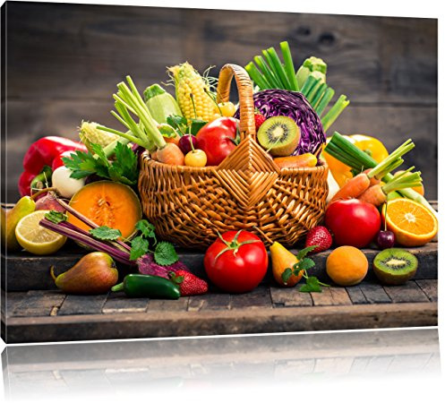 Pixxprint Frutta Fresca e Verdura nel Cestino Stampa su Tela 100x70 cm Artistica murale