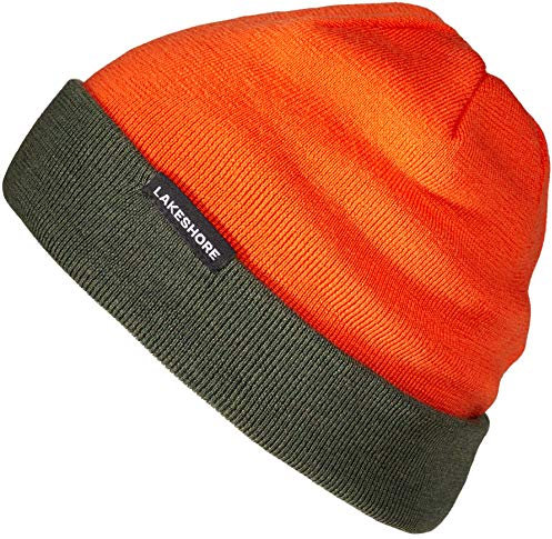 Lakeshore® Jagdmütze aus 100% Merino-Wolle, Signal Warn Wendemütze für die Drück-Jagd, Damen und Herren, Orange/Olive