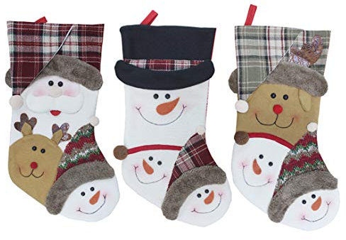 DANJER 3er Set Premium Weihnachtssocke,Nikolausstiefel,Geschenkbeutel,Weihnachtsstrümpfe, Weihnachten Dekoration (Nikolaus + Schneemann + Rentier) GM17371